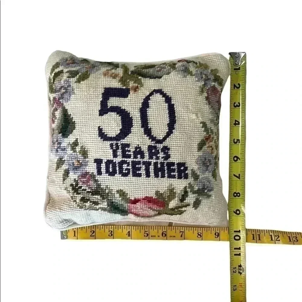 Vintage Cross-stitch Floral Anniversary 50 Years Together decorative pil…